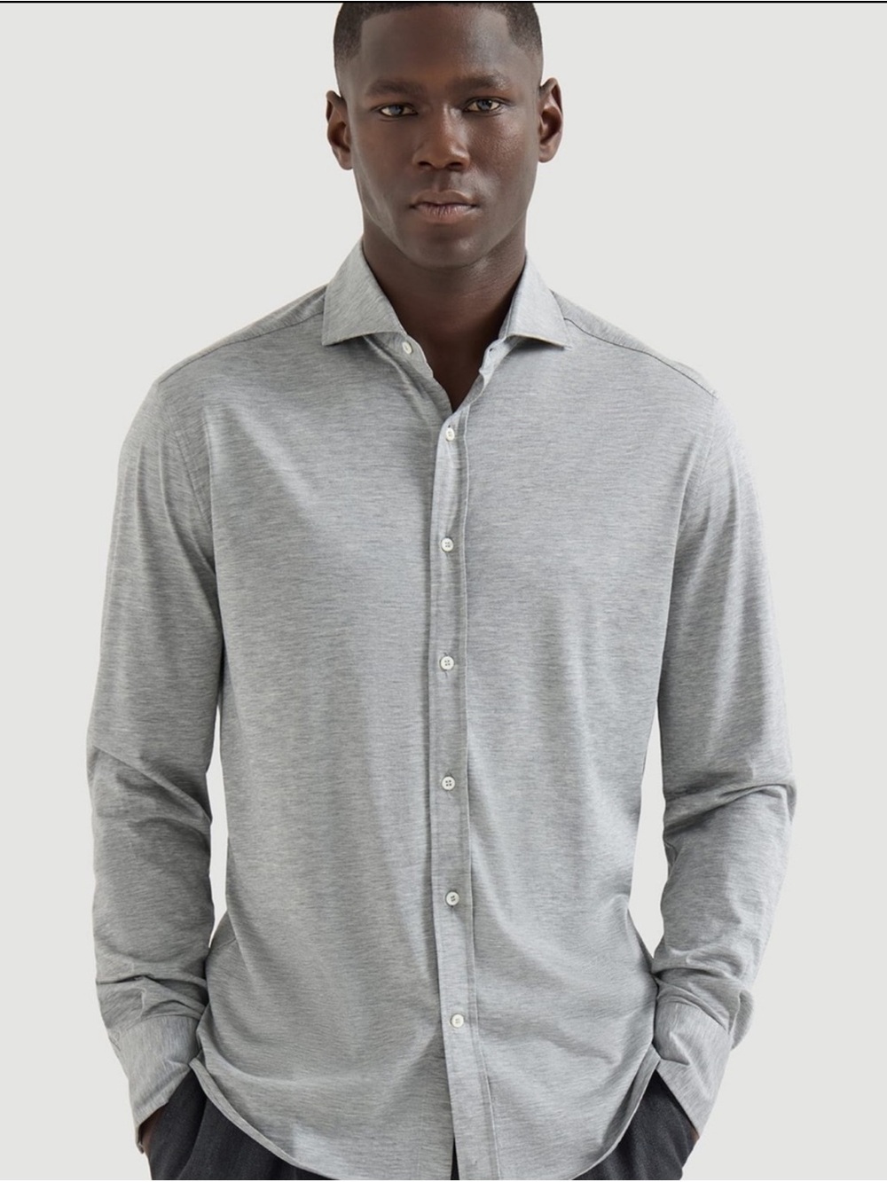 Brunello Cucinelli Men's Spread Collar Gray Button-Down Shirt